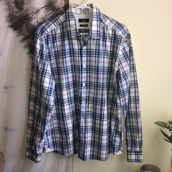 Hugo Boss Other - Hugo Boss Blue Plaid Button Down Long Sleeve Collared Shirt